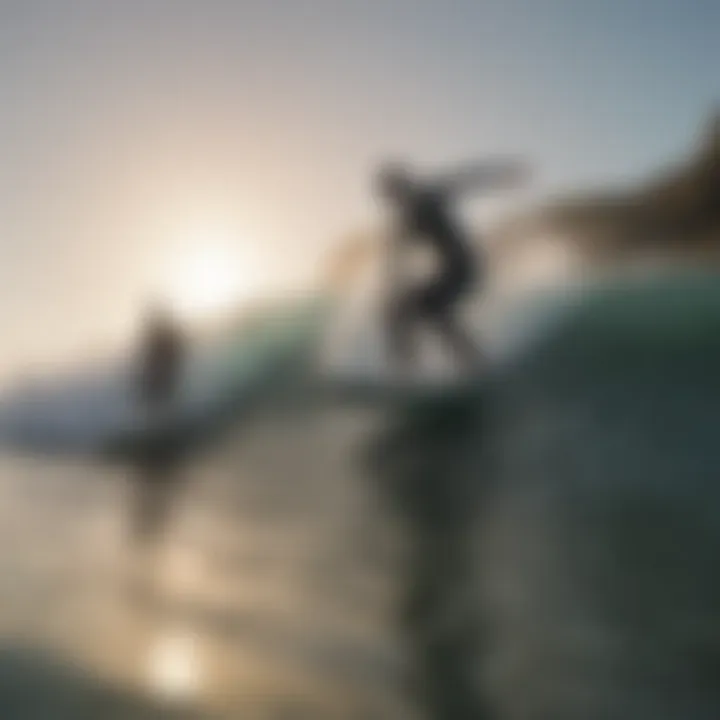 A group of surfers enjoying the camaraderie and thrill of catching waves together.