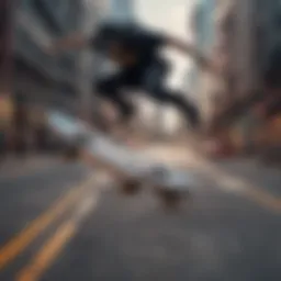 Futuristic flying skateboard soaring above a cityscape
