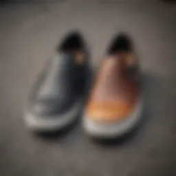 A close-up of slip-on shoes designed for skateboarding, showcasing texture and grip.