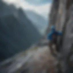 A breathtaking view of a mountain range with a lone climber scaling a peak, embodying the spirit of adventure.