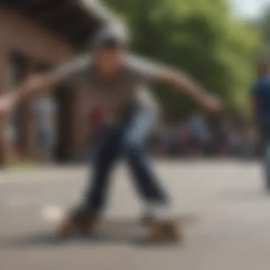 Engaging Community Events An engaging community event hosted by a skate shop, featuring local skaters.