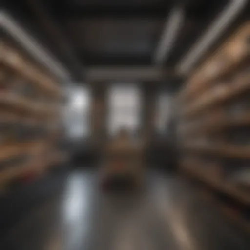 Interior view showcasing geometric design elements of the skate shop