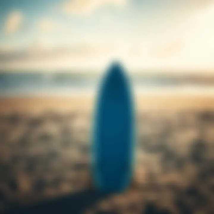 Hydroplane Surf Boards at the Beach A serene beach setting with hydroplane surf boards prepared for a surf session