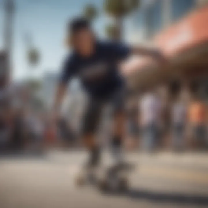 A skateboard dealer engaging with local skaters at a community event