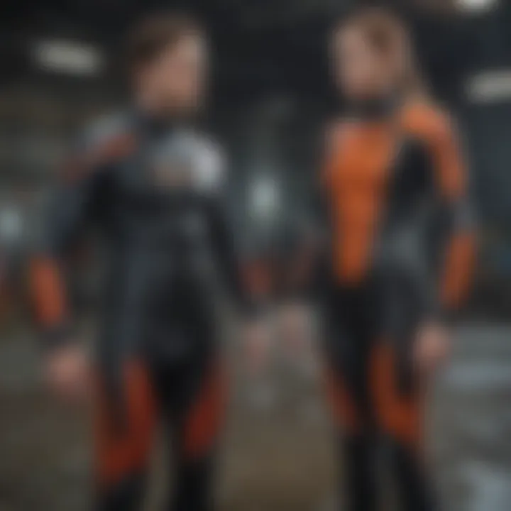 Different types of wet suits displayed for comparison