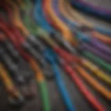 Vibrant assortment of multicolor lanyards displayed outdoors