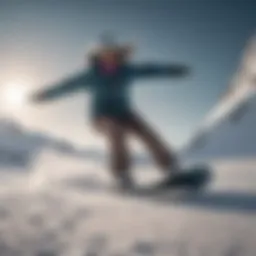 Female snowboarder performing a trick in a snowy landscape