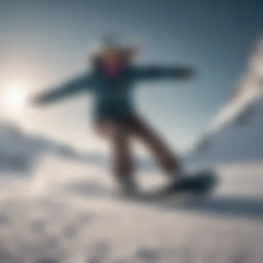 Female snowboarder performing a trick in a snowy landscape