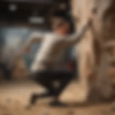 Dynamic athlete showcasing the sand crewneck sweatshirt in action during a bouldering session