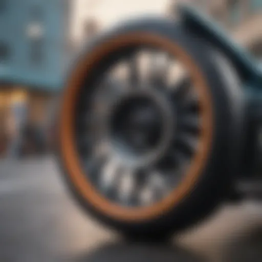 Close-up view of the innovative Shark Wheel design showcasing its unique curvature
