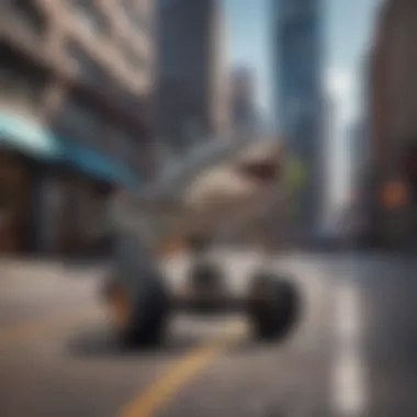 The Shark Wheel Power Electric Skateboard in action on a smooth urban street
