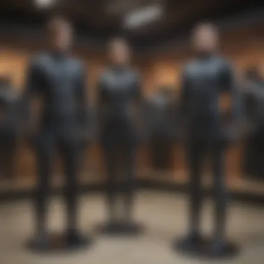 Range of Small Wetsuits in Retail Display Diverse range of small wetsuits displayed in a retail setting