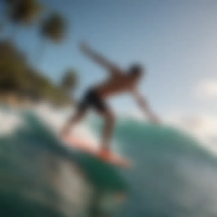 Professional surfer demonstrating soft top shortboard performance