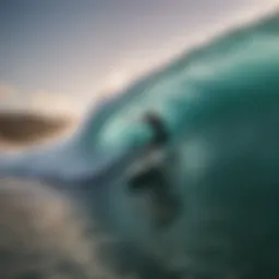 A breathtaking view of a surfer catching a wave while bodyboarding