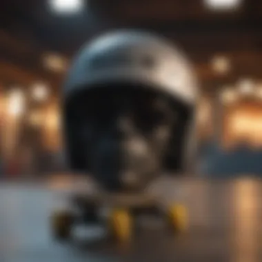 Safety gear essential for free riding, including helmets and pads displayed on a skateboard.