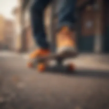 Skateboarder in Action Skateboarder performing tricks with orange grip tape on their board