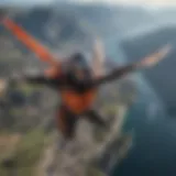 A fearless adventurer soaring through the sky during a thrilling wingsuit flying session