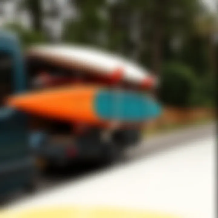 Surfboards secured on a sprinter van rack during travel