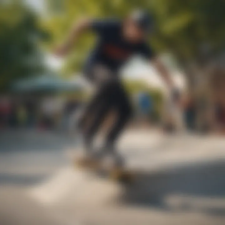 Extreme sports enthusiasts engaging with Valo Skate products at a skate park