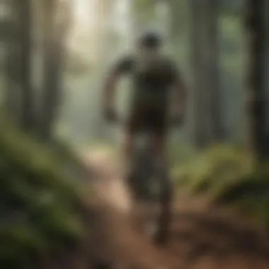 Conquering the Terrain Mountain biker navigating a challenging trail in army green sweat shorts