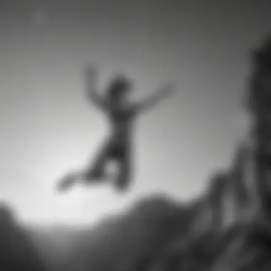 Adrenaline Rush A base jumper in mid-air with a black and white bikini top visible as the jumper descends rapidly towards the ground