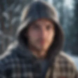Hooded plaid shirt in action during snowboarding
