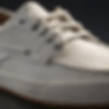 Close-up of white canvas boat shoe details