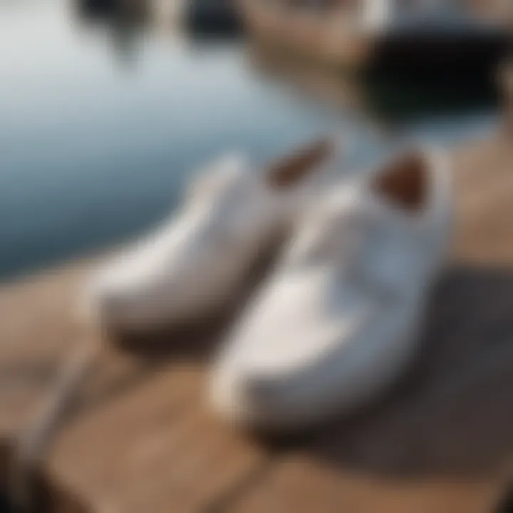 Canvas boat shoes on wooden dock