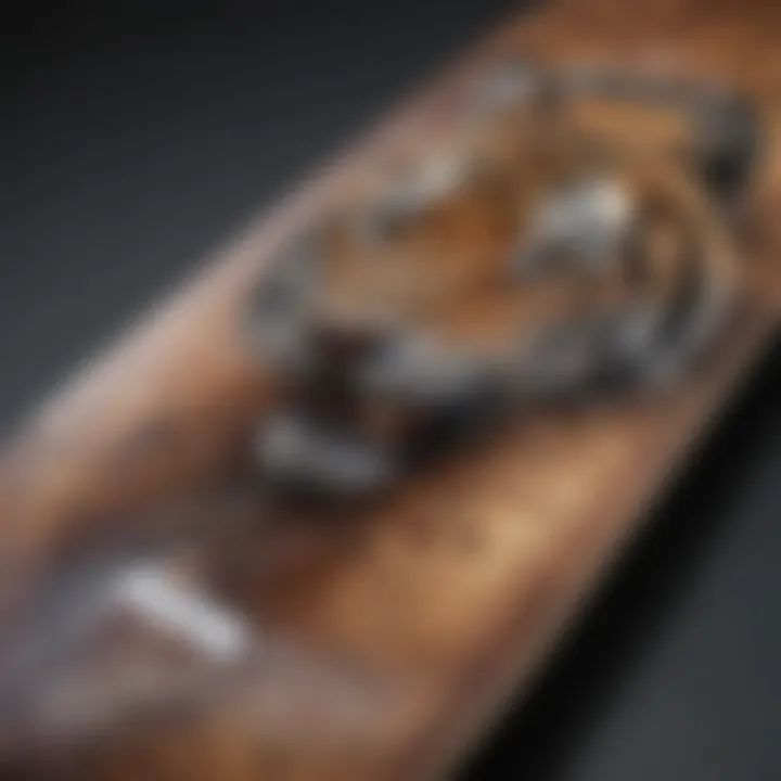 Close-up view of a customized skateboard deck showcasing unique artwork and personal designs.