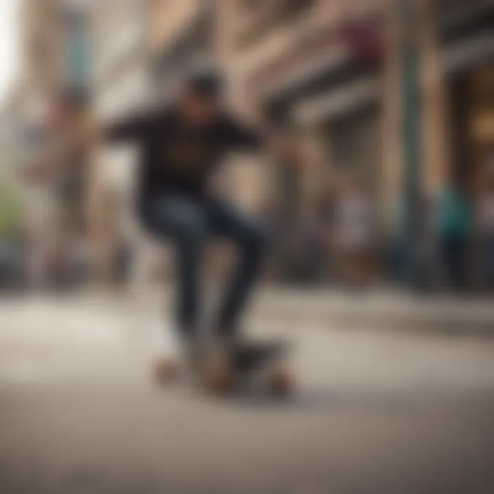 A vibrant street scene depicting skateboarders expressing their individuality through custom boards.