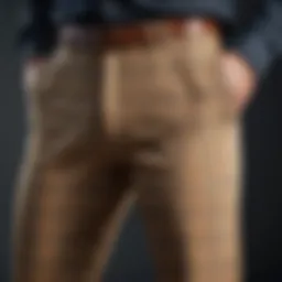 Exquisite Tailoring Detail of Tan Plaid Pants