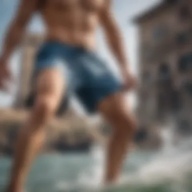 Dynamic Performance in Graphic Board Shorts Athlete performing a trick in graphic board shorts