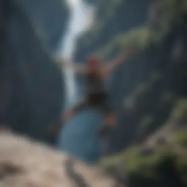 Thrill Seeker Bungee Jumping from a Cliff Edge