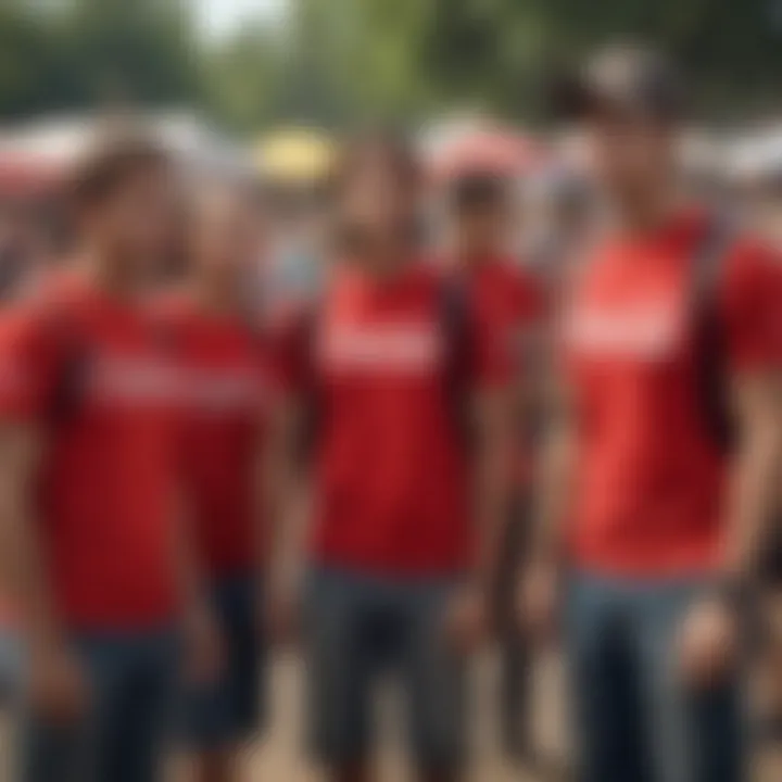 Group of extreme sports enthusiasts wearing Coca-Cola T-shirts at a festival