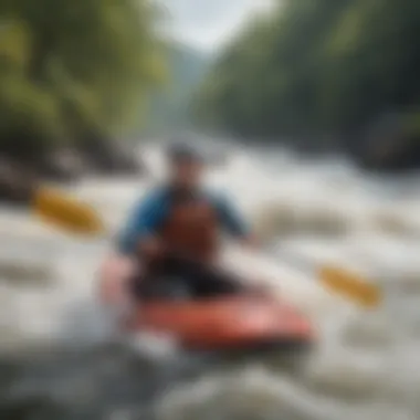 Whitewater Kayaking Expedition Extreme kayaker navigating through rough whitewater rapids