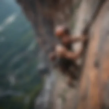 A fearless rock climber scaling a steep cliff