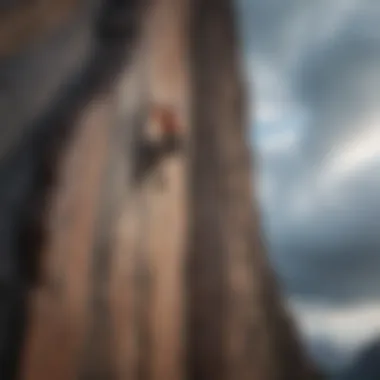 Rock Climbing: Ascending the Heights of Perseverance Rock Climber Scaling Vertical Cliff Against Dramatic Sky