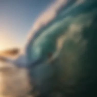 Surfer Riding Giant Ocean Wave at Sunset