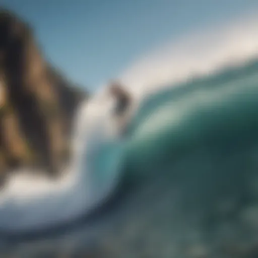 Thrill-seeker surfing on massive wave