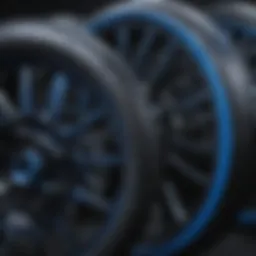 Abstract black and blue wheels design in extreme sports