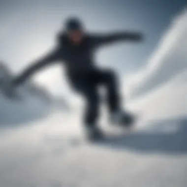 Snowboarder gliding on flat snowboard