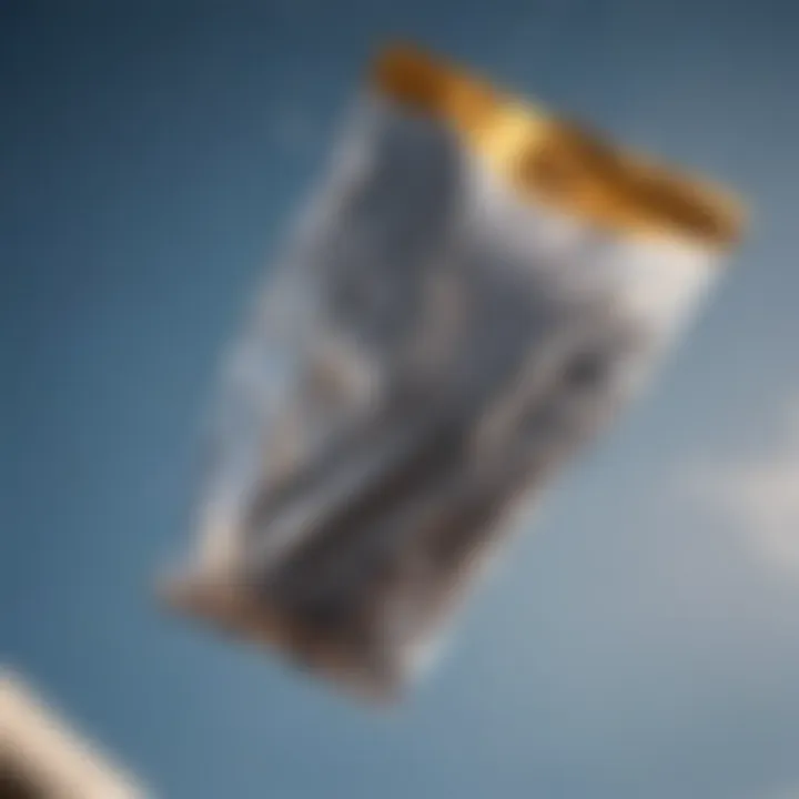 Close-up of a large foil bag in mid-air descent