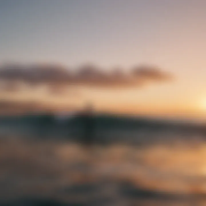 Foilboard surfboard silhouette against a picturesque sunset