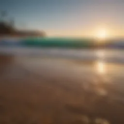 A serene beach at sunrise with gentle waves