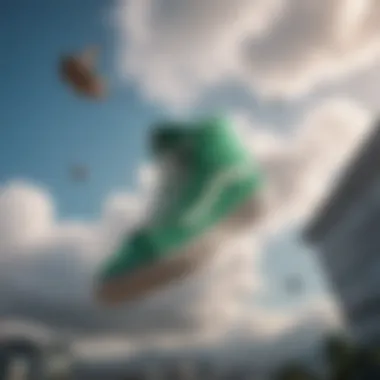 Green vans hat in mid-air during skydiving