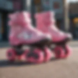 Hello Kitty-themed roller blades adorned with pink bows