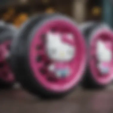 Sparkly Glitter Wheels on Hello Kitty Roller Blades Close-up of Hello Kitty roller blades wheels with sparkly glitter design