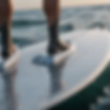 Close-up of hydrofoil technology on a foilboard surfboard