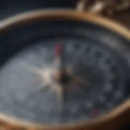Close-up of a traditional compass pointing north
