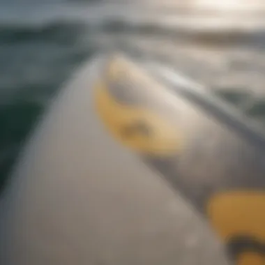 Surfboard Specifications for Beginners Close-up of a surfboard with detailed specifications